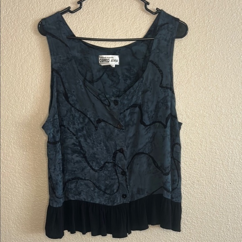 Colors Artwear Asymmetrical Blue Pleated Tank Top
